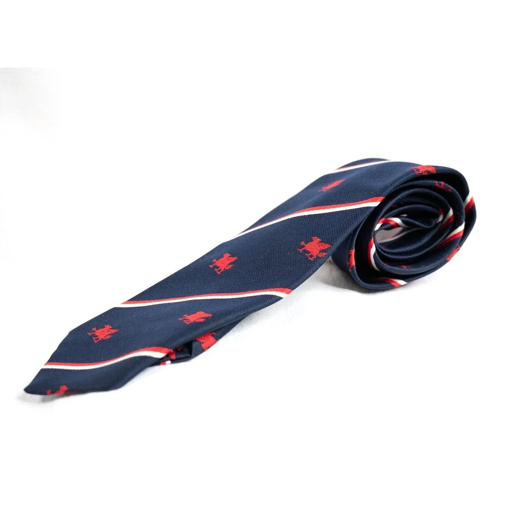 Folkespeare Necktie Mens Navy Blue‎ Excellent Welsh Dragon Striped Britain